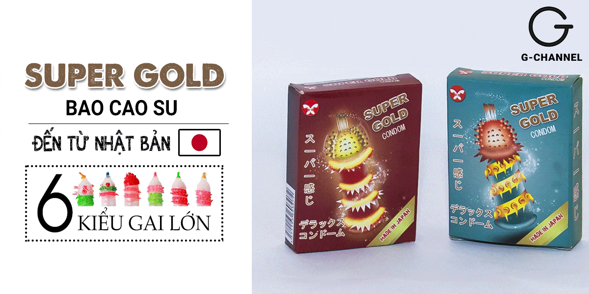 Bao cao su Super Gold gân gai bi hộp 2 cái cực kích thích