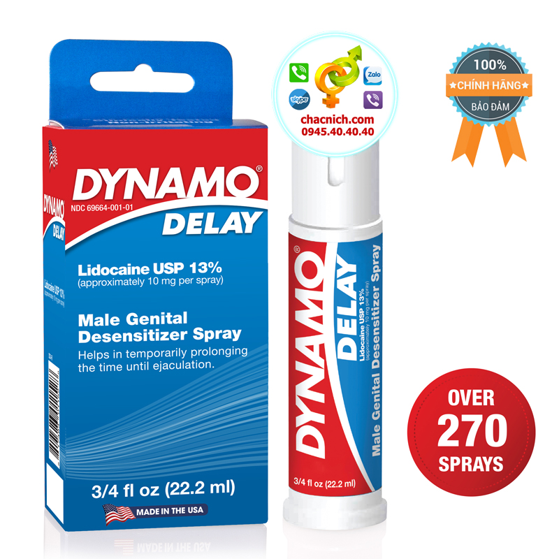 Chai Xịt Dynamo Delay Chính Hãng Mỹ 22ml Kéo Dài Thời Gian Quan Hệ