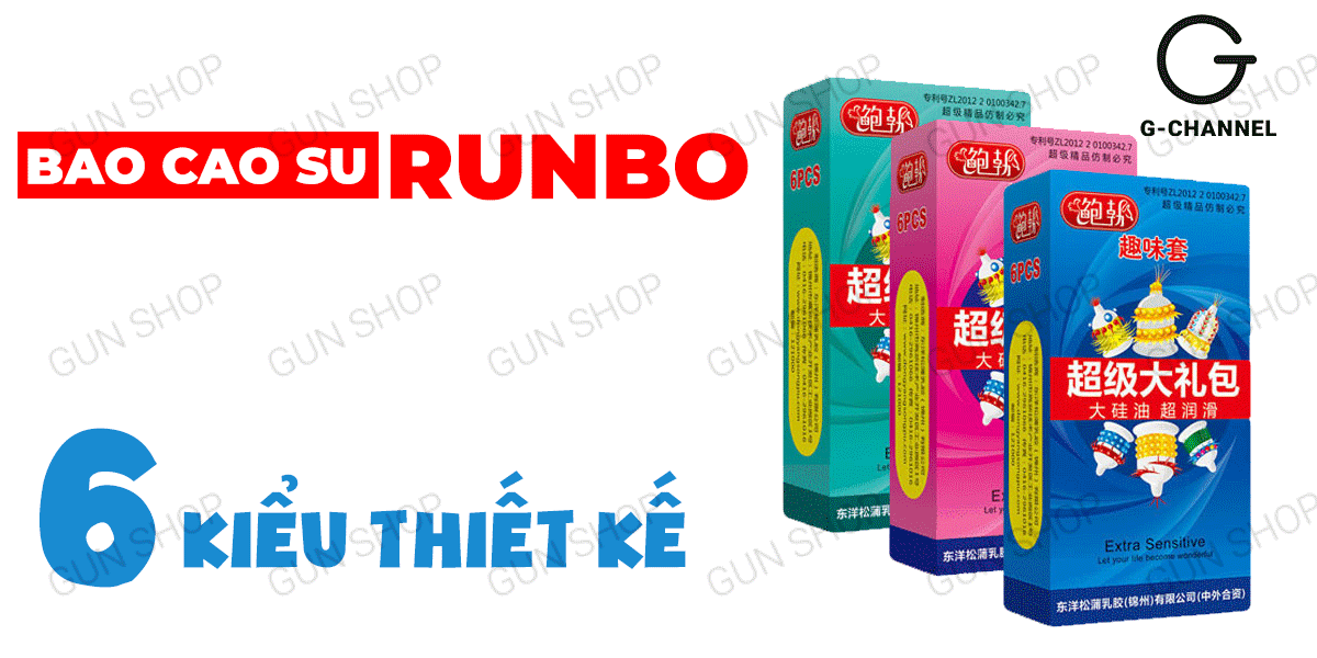 Bao cao su Runbo Gân gai lớn Hộp 6 cái Cảm giác sướng tuyệt