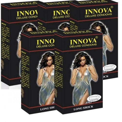 Bao cao su Innova Đen gân gai kéo dài thời gian 12 cái tăng khoái cảm