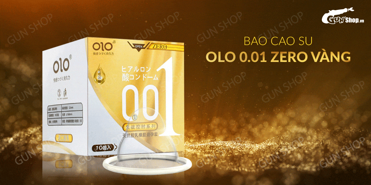 Bao cao su OLO 0.01 Zero Vàng siêu mỏng gân hạt hương chanh rừng hộp 10 cái