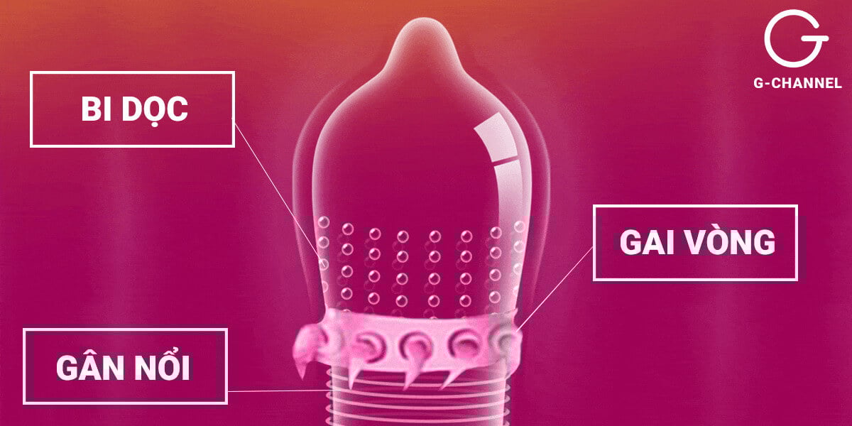 Bao cao su Super Gold gân gai bi hộp 2 cái cực kích thích