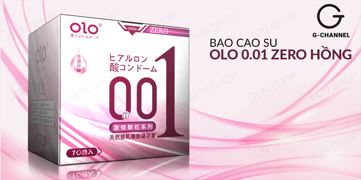 Bao cao su OLO 0.01 Zero Hồng siêu mỏng có hạt gel bôi trơn hộp 10 cái Bao cao su OLO 0.01 Zero Hồng siêu mỏng có hạt gel bôi trơn hộp 10 cái