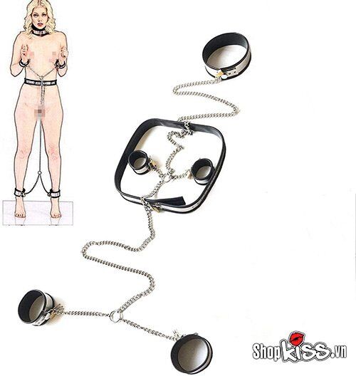 Bộ còng bạo dâm cổ tay chân đai lưng kim loại bền đẹp kích thích