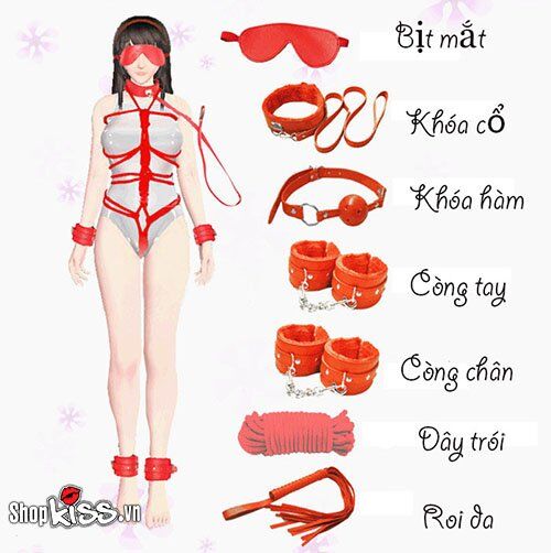 Bộ đồ chơi bạo dâm 7 món da đỏ QT07 chất lượng cao kích thích cực đỉnh