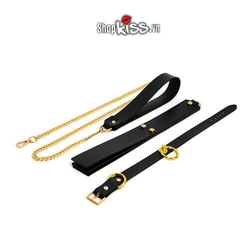 Bộ đồ chơi bạo dâm da thật cao cấp Khóa cổ xích cổ bịt mắt kích thích