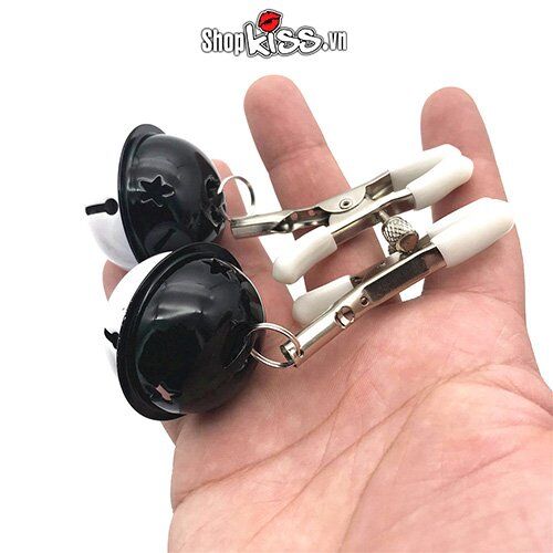 Bộ kẹp vú kích thích gợi cảm chuông lục lạc hấp dẫn đen trắng