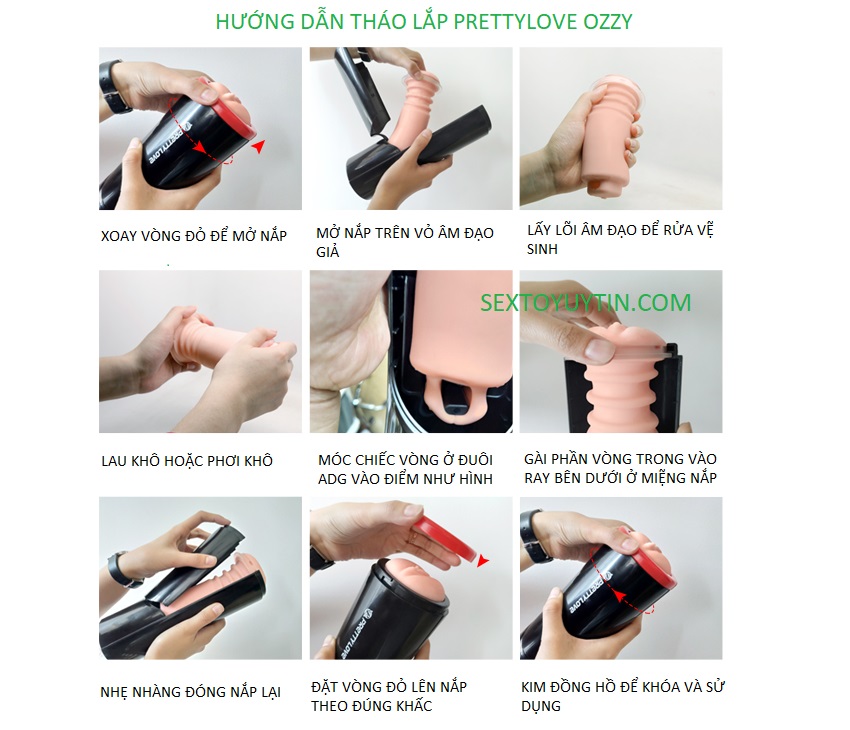 Âm đạo giả tự thụt Prettylove Ozzy Siêu thật Rung massage 3 chế độ