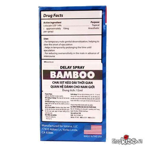 Chai xịt Bamboo Delay Mỹ Kéo Dài Thời Gian Quan Hệ Nam Giới