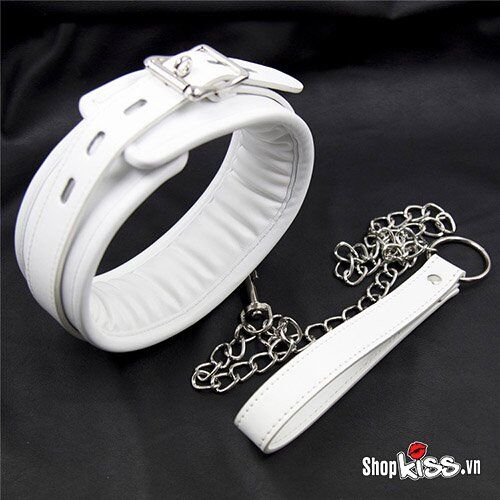 Xích cổ da trắng đệm êm BDSM kích thích ham muốn cao cấp