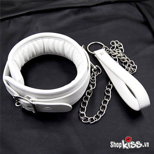 Xích cổ da trắng đệm êm BDSM kích thích ham muốn cao cấp