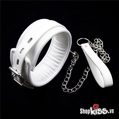 Xích cổ da trắng đệm êm BDSM kích thích ham muốn cao cấp