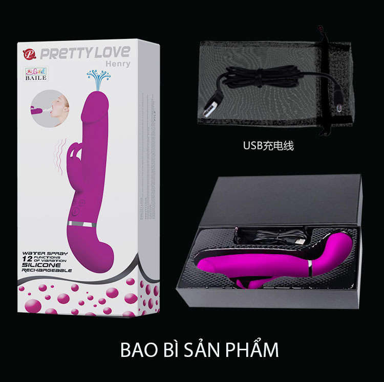 Dương vật giả bắn tinh Pretty Love 12 chế độ rung siêu mạnh, cảm giác thật, USB tiện lợi