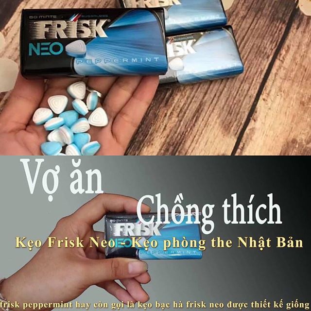 Frisk Neo Peppermint kẹo ngậm bạc hà phòng the Nhật hộp 50 viên