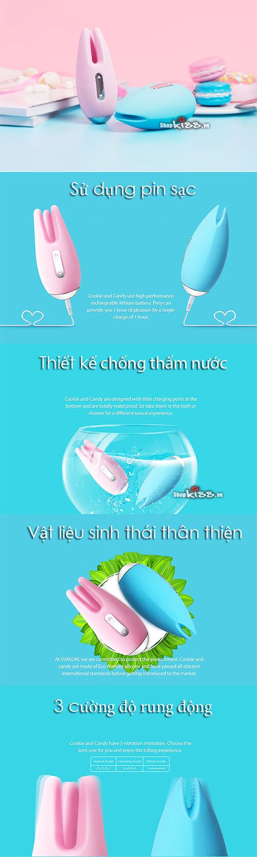 Máy rung điểm G nhũ hoa Svakom Cookie Candy chính hãng kích thích