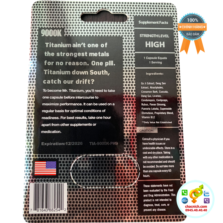 Viên uống Titanium 9000k giúp cương nhanh bền lâu hiệu quả