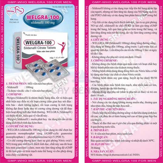 Welgra 100mg Ấn Độ tăng cường sinh lực nam cải thiện cương dương