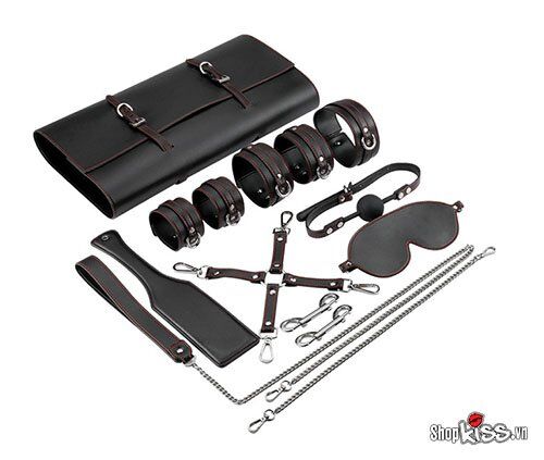 Bộ đồ chơi bạo dâm da cao cấp đỏ đen chất lượng an toàn kích thích