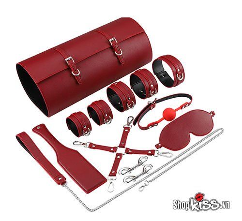 Bộ đồ chơi bạo dâm da cao cấp đỏ đen chất lượng an toàn kích thích