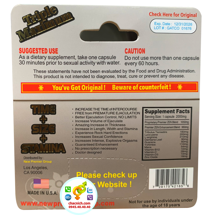 Viên uống sinh lý nam PremierZEN Platinum tăng cường mạnh mẽ bền lâu