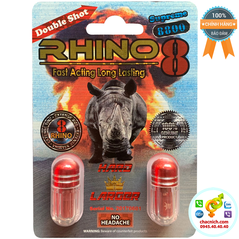 Vỉ 2 viên Rhino 8 Supreme Kéo Dài Quan Hệ Tăng Cường Sức Mạnh
