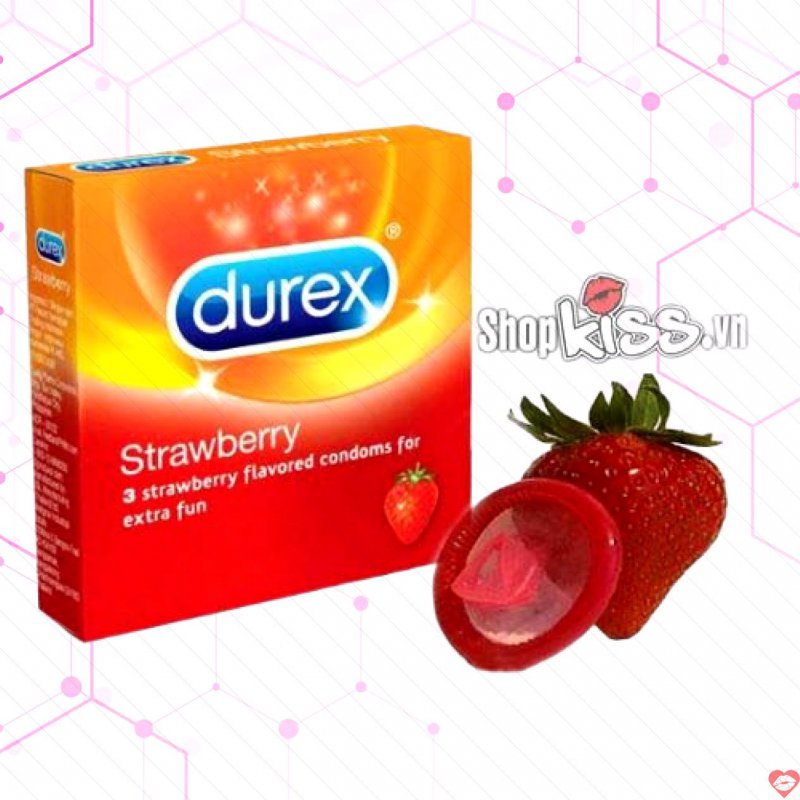 Bao cao su Durex hương dâu mỏng mềm an toàn chống tuột hộp 3 cái 